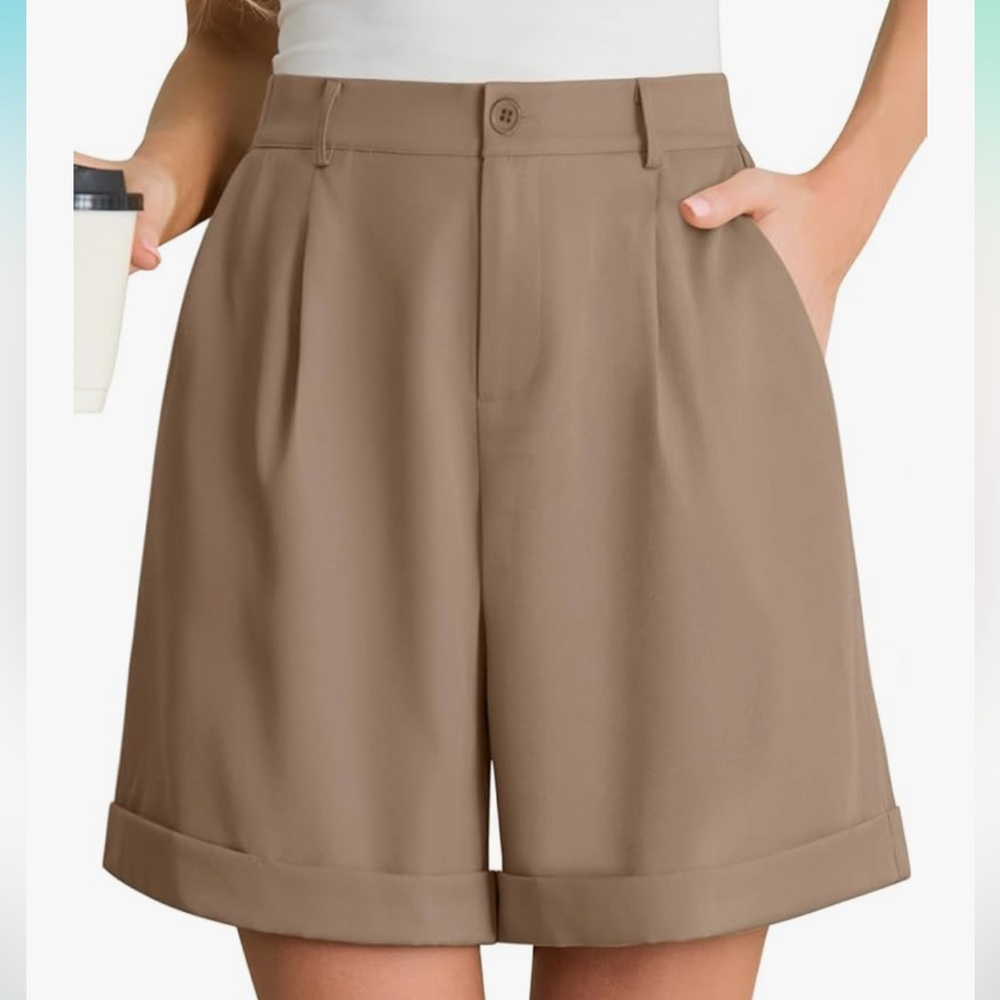 Feiersi Women Summer Dressy Elastic Waist Wide Leg Suit Tailored Shorts Trendy